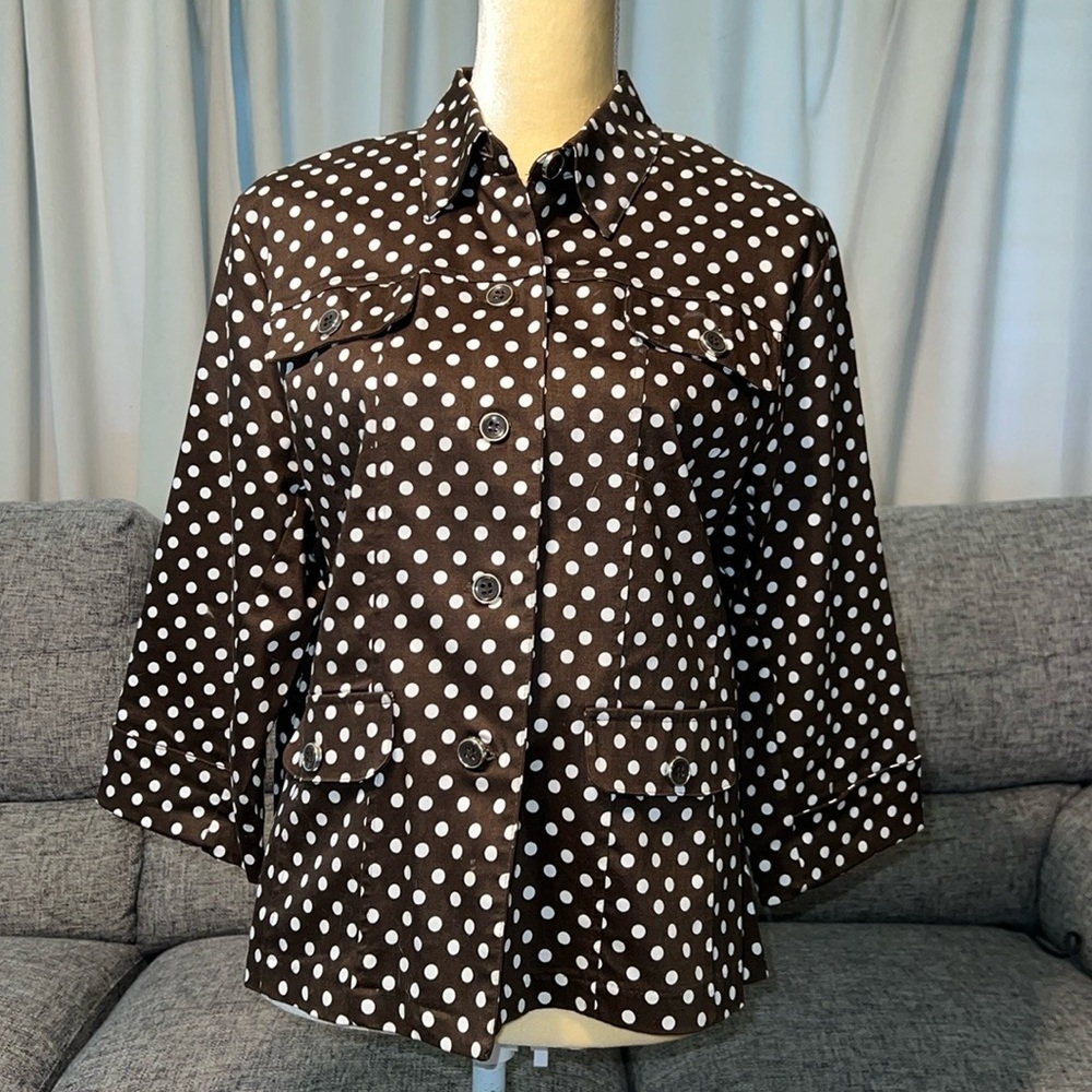 Company Collection Brown & White Polka Dot Button Up Jacket Size Medium